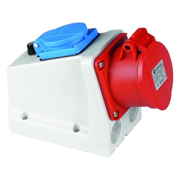 Kombi-Wandsteckdose mit Sicherung CEE 5x32A + Schuko (230V/16A) IP44